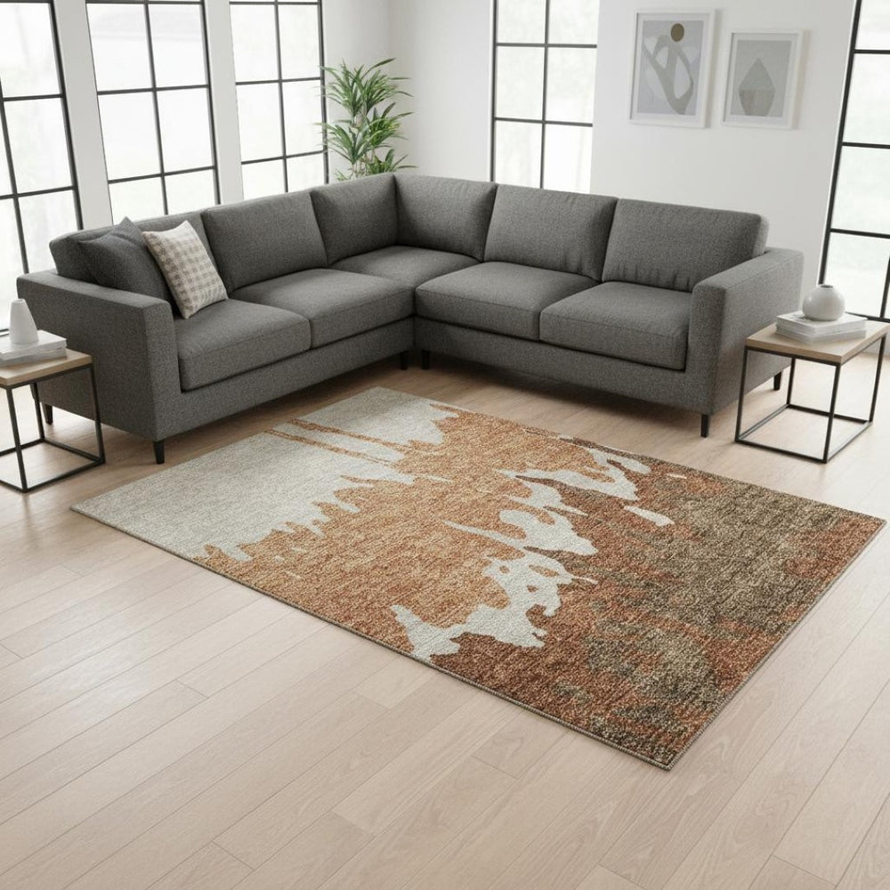 HomeRoots 8' X 10' Abstract Washable Area Rug in Rust, Beige & Brown - UV Protected, Durable & Stylish Design 676138