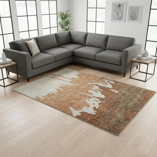 HomeRoots 8' X 10' Abstract Washable Area Rug in Rust, Beige & Brown - UV Protected, Durable & Stylish Design 676138