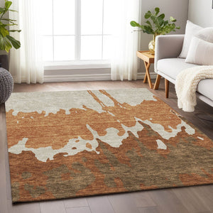 HomeRoots 8' X 10' Abstract Washable Area Rug in Rust, Beige & Brown - UV Protected, Durable & Stylish Design 676138