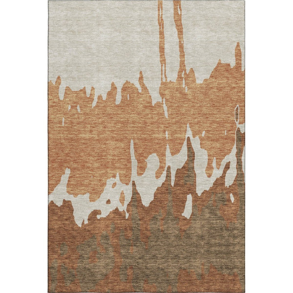 HomeRoots 8' X 10' Abstract Washable Area Rug in Rust, Beige & Brown - UV Protected, Durable & Stylish Design 676138