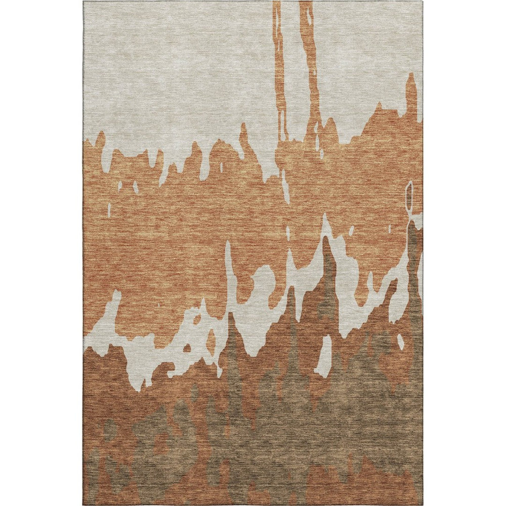 HomeRoots 9' X 12' Abstract Washable Area Rug in Rust, Beige & Brown - Durable, UV Protected & Stylish Design 676139