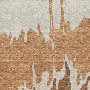 HomeRoots 10' x 14' Washable Area Rug in Rust Beige & Brown - Durable, UV-Protected, Perfect for Family Spaces! 676140