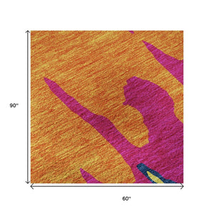 HomeRoots 5' Vibrant Abstract Area Rug in Pink, Orange, Blue & Lime - Washable, UV-Protected, Kid-Friendly Design 676142