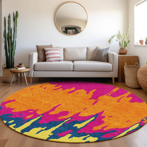 HomeRoots 8' Vibrant Abstract Round Rug with UV Protection - Washable, Stain-Resistant for Kids & Pets! 676143