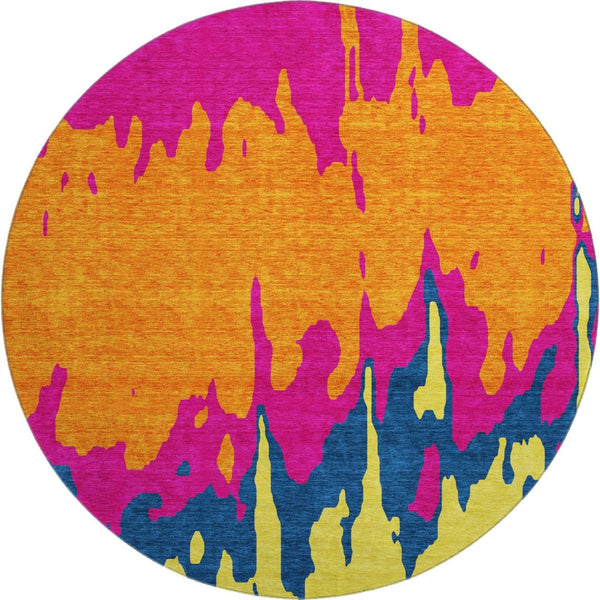 HomeRoots 8' Vibrant Abstract Round Rug with UV Protection - Washable, Stain-Resistant for Kids & Pets! 676143