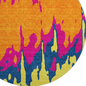 HomeRoots 8' Vibrant Abstract Round Rug with UV Protection - Washable, Stain-Resistant for Kids & Pets! 676143