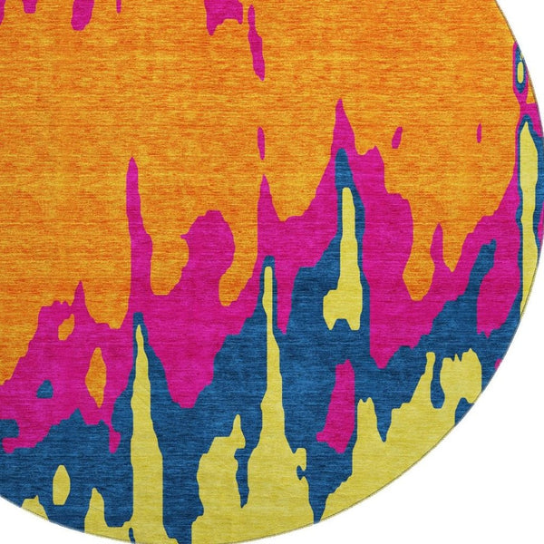 HomeRoots 8' Vibrant Abstract Round Rug with UV Protection - Washable, Stain-Resistant for Kids & Pets! 676143