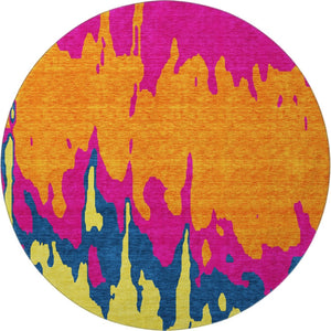 HomeRoots 8' Vibrant Abstract Round Rug with UV Protection - Washable, Stain-Resistant for Kids & Pets! 676143