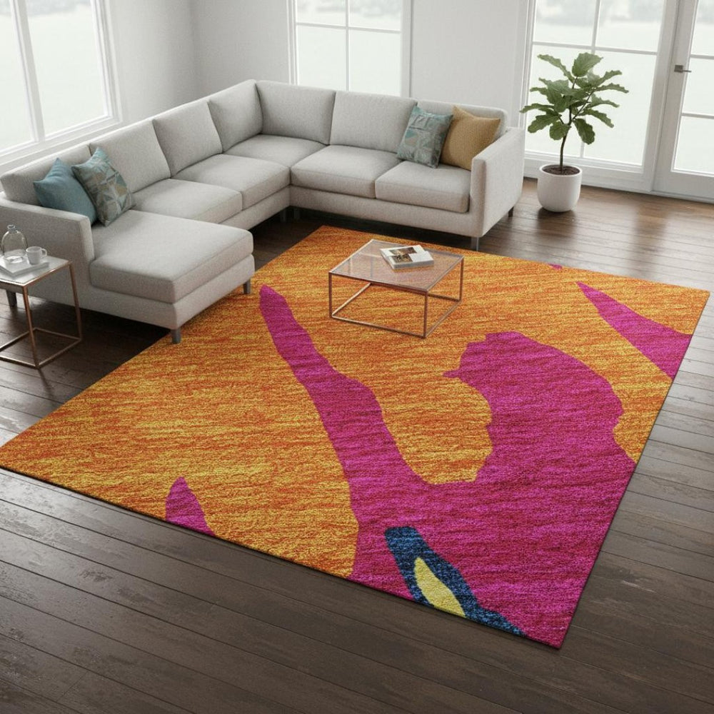 HomeRoots 9' Abstract Washable Area Rug in Bold Pink, Orange, Blue & Lime Green – UV Protected & Durable Design 676145