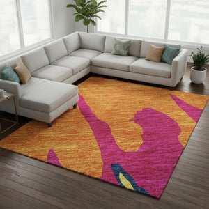 HomeRoots 10' X 14' Vibrant Abstract Area Rug in Pink, Orange, Blue & Green - Washable & UV Protected Design 676146