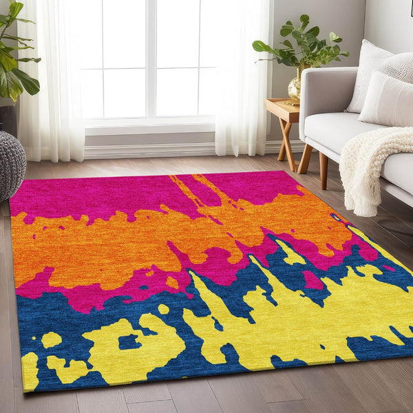 HomeRoots 10' X 14' Vibrant Abstract Area Rug in Pink, Orange, Blue & Green - Washable & UV Protected Design 676146