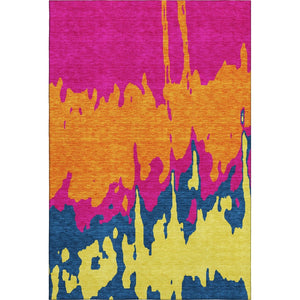 HomeRoots 10' X 14' Vibrant Abstract Area Rug in Pink, Orange, Blue & Green - Washable & UV Protected Design 676146