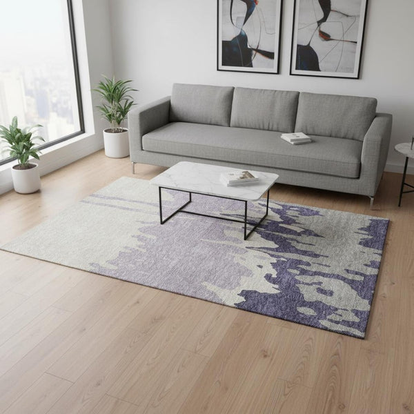 HomeRoots 5' X 8' Washable Area Rug in Purple, Ivory & Gray - Abstract Design with UV Protection & Durability 676148