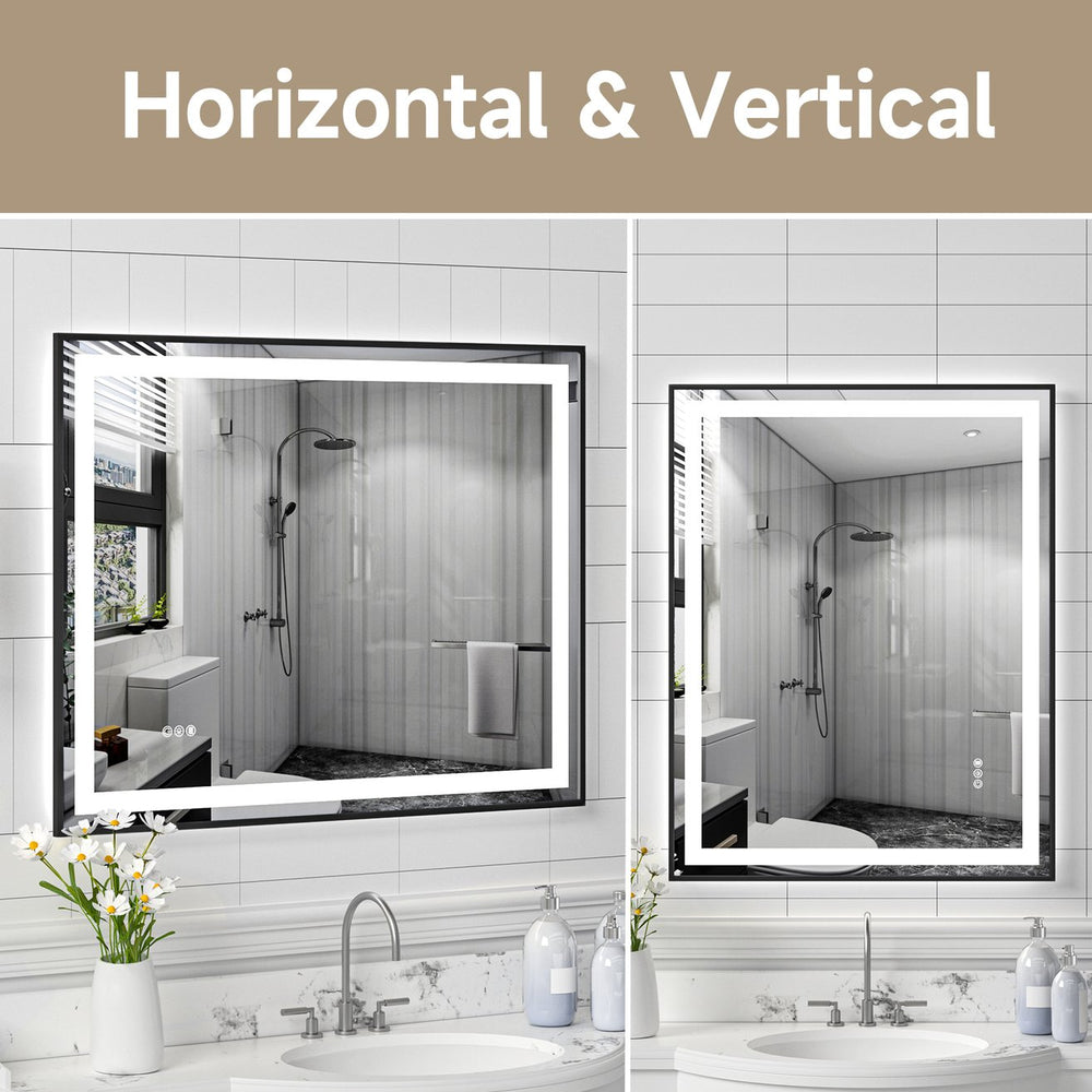 English Elm 28x36" Black Tempered Mirror with Dual Front & Rear LED, 3-Color Temps, UL Listed, Kit Included T3177P320575