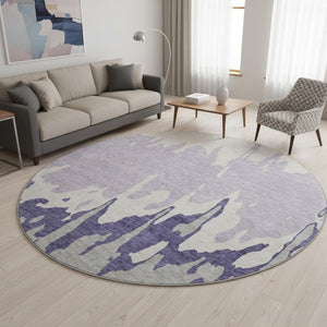 HomeRoots 8' Washable Round Rug in Purple, Ivory & Gray - Durable, UV Protected, Ideal for Busy Homes 676149