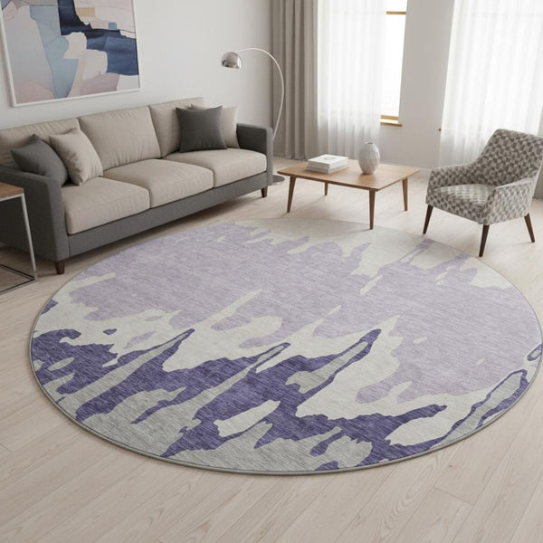 HomeRoots 8' Washable Round Rug in Purple, Ivory & Gray - Durable, UV Protected, Ideal for Busy Homes 676149