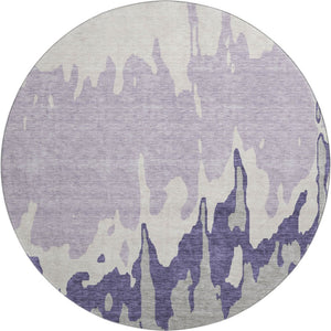 HomeRoots 8' Washable Round Rug in Purple, Ivory & Gray - Durable, UV Protected, Ideal for Busy Homes 676149