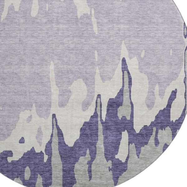 HomeRoots 8' Washable Round Rug in Purple, Ivory & Gray - Durable, UV Protected, Ideal for Busy Homes 676149