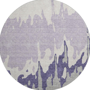 HomeRoots 8' Washable Round Rug in Purple, Ivory & Gray - Durable, UV Protected, Ideal for Busy Homes 676149