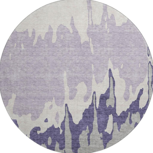 HomeRoots 8' Washable Round Rug in Purple, Ivory & Gray - Durable, UV Protected, Ideal for Busy Homes 676149