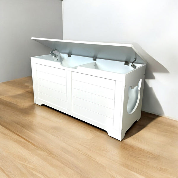 English Elm 39.4" Modern Top-Open Cat Litter Box Enclosure Cabinet, Dog-Proof Hideaway, Storage End Table White W1412P176880
