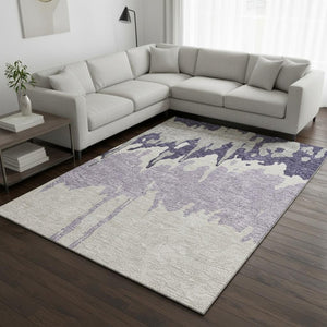 HomeRoots 8' X 10' Modern Purple, Ivory & Gray Abstract Area Rug - Washable, UV Protected, Pet-Friendly Design 676150