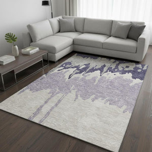 HomeRoots 9' X 12' Stylish Purple Ivory Gray Abstract Area Rug – Washable, UV-Protected, Stain-Resistant Design 676151
