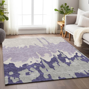 HomeRoots 9' X 12' Stylish Purple Ivory Gray Abstract Area Rug – Washable, UV-Protected, Stain-Resistant Design 676151