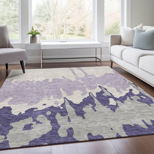 HomeRoots 9' X 12' Stylish Purple Ivory Gray Abstract Area Rug – Washable, UV-Protected, Stain-Resistant Design 676151