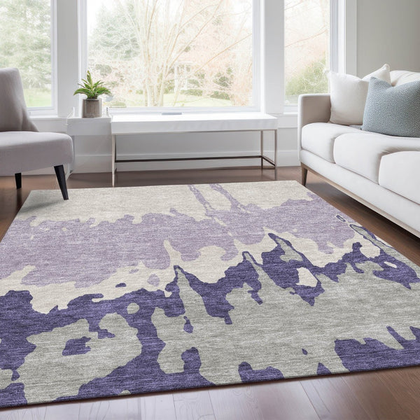 HomeRoots 9' X 12' Stylish Purple Ivory Gray Abstract Area Rug – Washable, UV-Protected, Stain-Resistant Design 676151