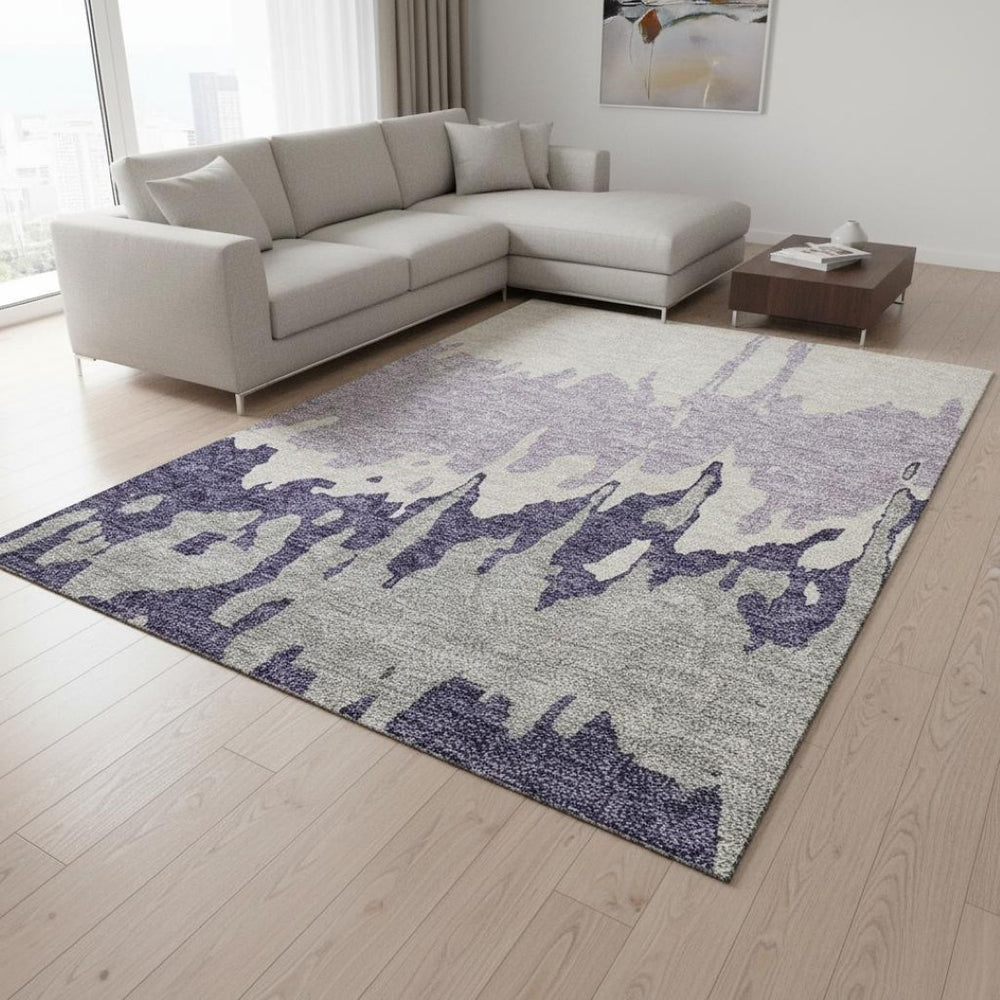 HomeRoots 10' X 14' Abstract Purple Ivory Gray Washable Area Rug with UV Protection for Modern Spaces 676152