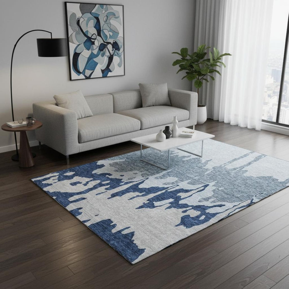 HomeRoots 5' X 8' Sky Blue & Beige Abstract Area Rug - Washable, UV-Protected, Durable for Busy Homes! 676154