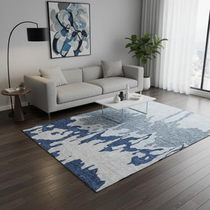 HomeRoots 5' X 8' Sky Blue & Beige Abstract Area Rug - Washable, UV-Protected, Durable for Busy Homes! 676154