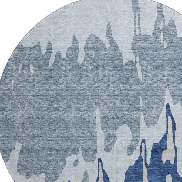 HomeRoots 8' Sky Blue & Beige Abstract Round Rug - Washable, UV-Protected, Durable for High-Traffic Areas 676155