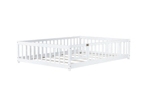 English Elm Twin Solid Rubberwood Floor Bed with Full Perimeter Safety Rails for Toddler Rooms White W504P296786