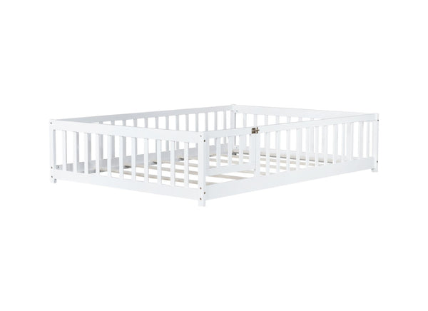 English Elm Twin Solid Rubberwood Floor Bed with Full Perimeter Safety Rails for Toddler Rooms White W504P296786