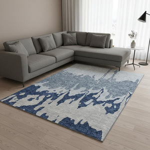 HomeRoots 8' X 10' Sky Blue and Beige Abstract Area Rug - Washable, UV-Protected, Durable for High-Traffic Spaces 676156