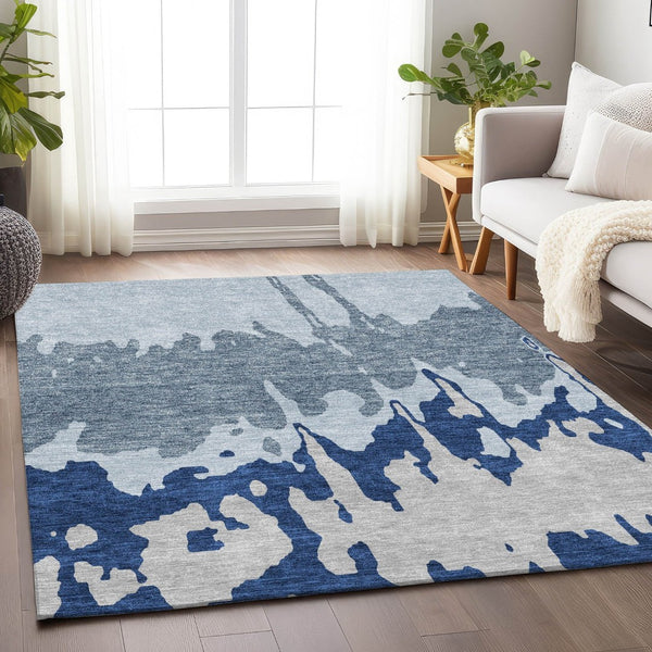 HomeRoots 8' X 10' Sky Blue and Beige Abstract Area Rug - Washable, UV-Protected, Durable for High-Traffic Spaces 676156