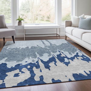 HomeRoots 8' X 10' Sky Blue and Beige Abstract Area Rug - Washable, UV-Protected, Durable for High-Traffic Spaces 676156