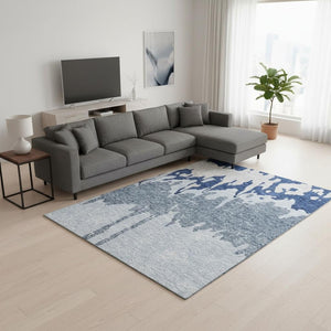 HomeRoots 9' X 12' Sky Blue and Beige Abstract Area Rug - Washable, UV Protected, Stain Resistant for Homes 676157