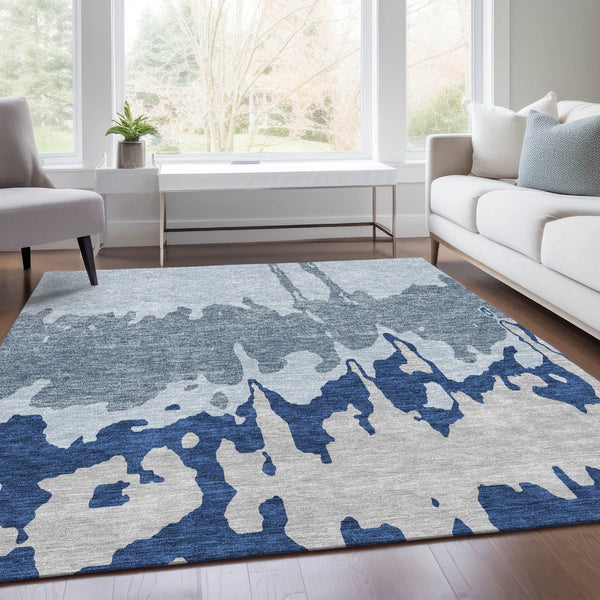 HomeRoots 9' X 12' Sky Blue and Beige Abstract Area Rug - Washable, UV Protected, Stain Resistant for Homes 676157