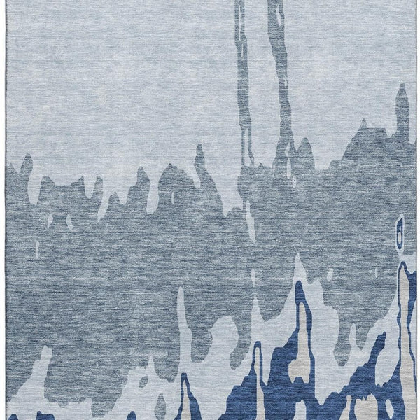 HomeRoots 9' X 12' Sky Blue and Beige Abstract Area Rug - Washable, UV Protected, Stain Resistant for Homes 676157