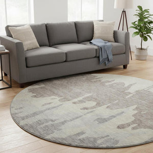 HomeRoots 8' Taupe Beige & Gray Abstract Washable Round Rug – Durable, UV-Protected & Stain-Resistant Design! 676161