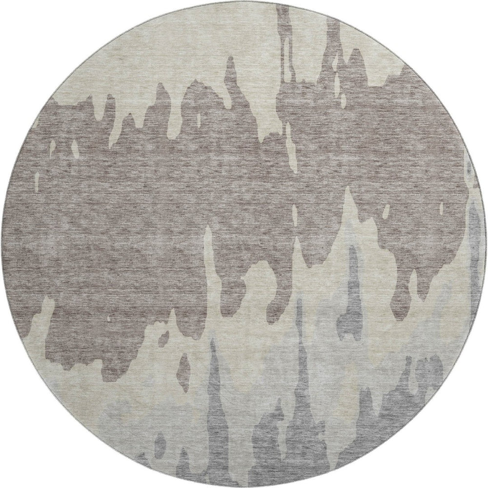 HomeRoots 8' Taupe Beige & Gray Abstract Washable Round Rug – Durable, UV-Protected & Stain-Resistant Design! 676161