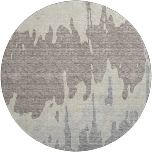HomeRoots 8' Taupe Beige & Gray Abstract Washable Round Rug – Durable, UV-Protected & Stain-Resistant Design! 676161