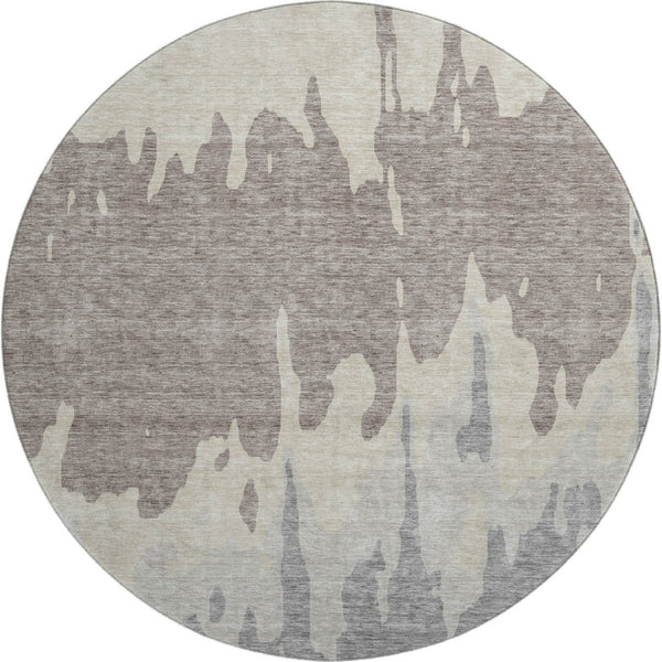 HomeRoots 8' Taupe Beige & Gray Abstract Washable Round Rug – Durable, UV-Protected & Stain-Resistant Design! 676161