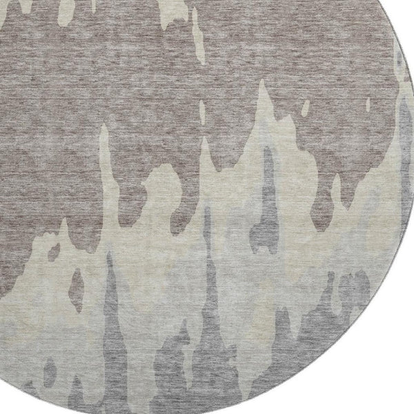 HomeRoots 8' Taupe Beige & Gray Abstract Washable Round Rug – Durable, UV-Protected & Stain-Resistant Design! 676161