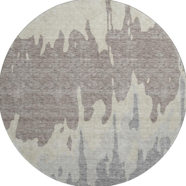 HomeRoots 8' Taupe Beige & Gray Abstract Washable Round Rug – Durable, UV-Protected & Stain-Resistant Design! 676161