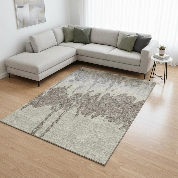 HomeRoots 9' X 12' Stylish Taupe Beige & Gray Abstract Area Rug - Washable, UV Protected, Perfect for High-Traffic Homes 676163
