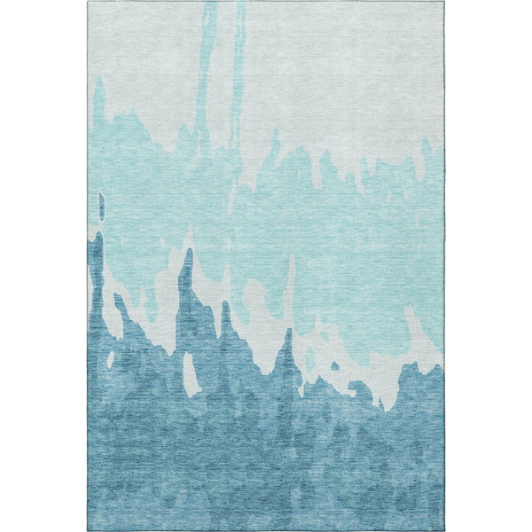 HomeRoots 5' X 8' Teal And Ivory Abstract Area Rug - Washable, UV-Protected, Perfect for Homes with Kids & Pets 676166